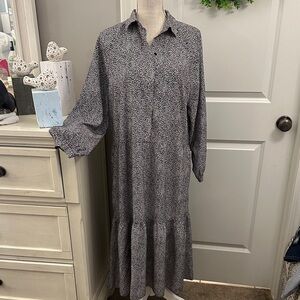 H&M Size Medium Animal Print Tiered Maxi Dress Blouson Sleeves